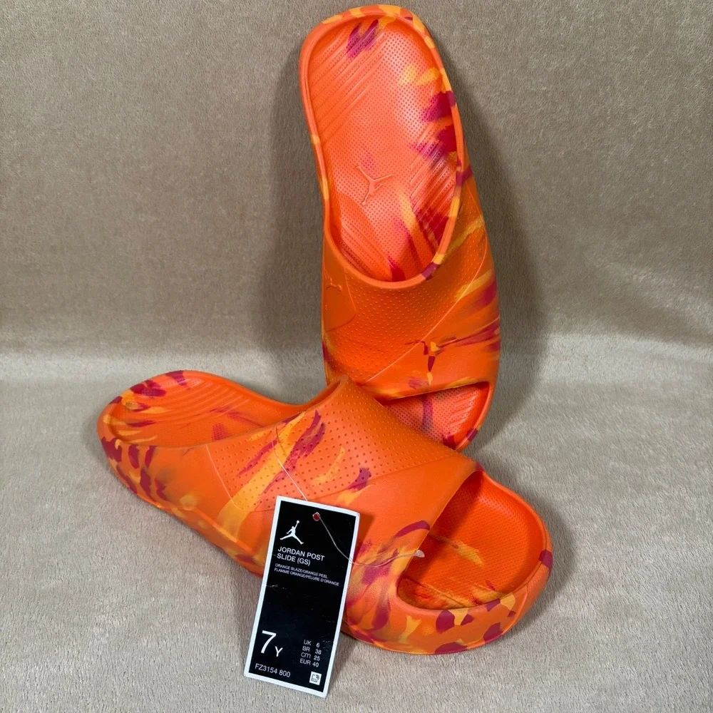 Nike Jordan Youth Post Slide Comfort Sandals‎ GS Size 7Y Orange Blaze FZ3154 800